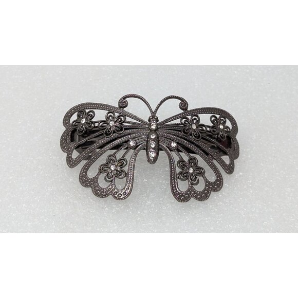 Vintage Butterfly Hair Clip Barrette With Rhinestones 3 1/2" X 2 1/4" - Picture 1 of 3